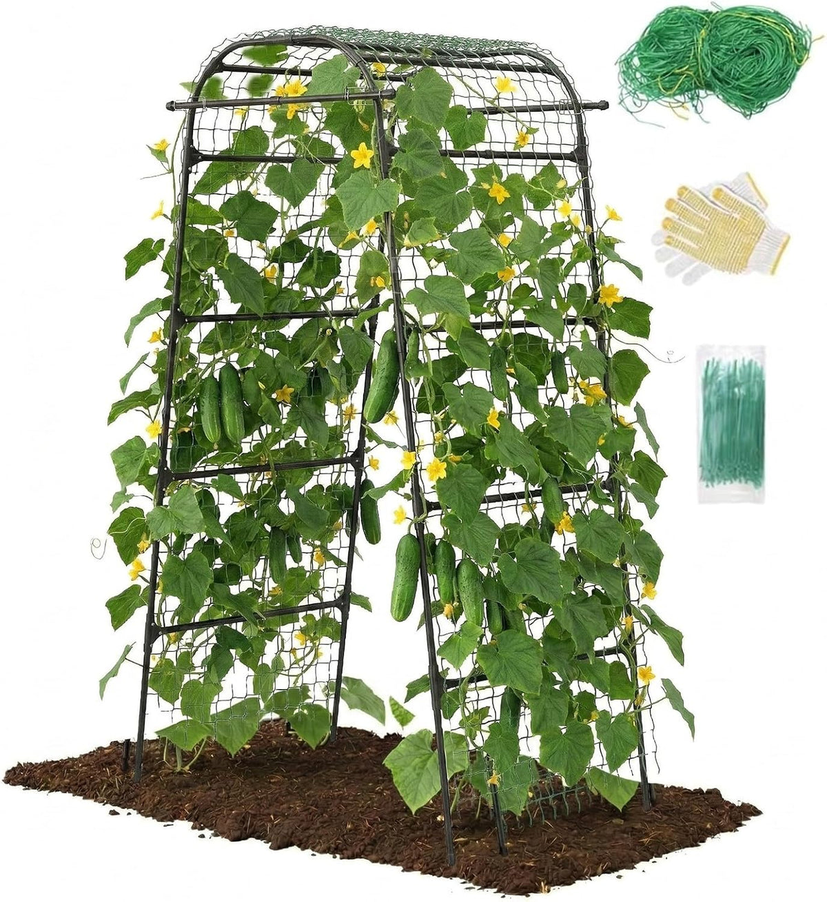 7Ft Garden Arch Trellis for Climbing Plants Outdoor, Heavy Duty Coated Metal Cucumber Trellis for Raised Beds, Tall Steel Gardening Arbor for Vegetables, Tomatoes, Grape, Bean (83’’ x 49’’ x 63’’)