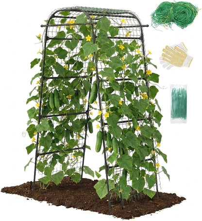 7Ft Garden Arch Trellis for Climbing Plants Outdoor, Heavy Duty Coated Metal Cucumber Trellis for Raised Beds, Tall Steel Gardening Arbor for Vegetables, Tomatoes, Grape, Bean (83’’ x 49’’ x 63’’)