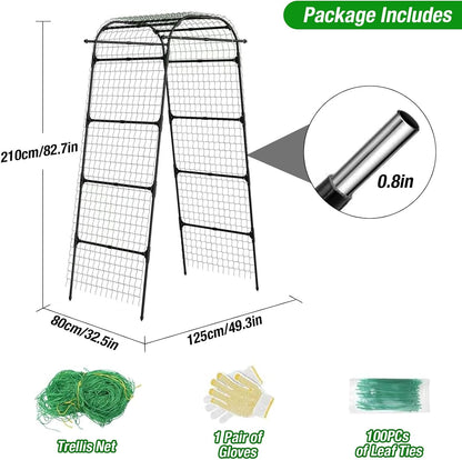 7Ft Garden Arch Trellis for Climbing Plants Outdoor, Heavy Duty Coated Metal Cucumber Trellis for Raised Beds, Tall Steel Gardening Arbor for Vegetables, Tomatoes, Grape, Bean (83’’ x 49’’ x 63’’)