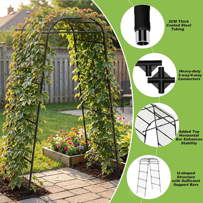 7Ft Garden Arch Trellis for Climbing Plants Outdoor, Heavy Duty Coated Metal Cucumber Trellis for Raised Beds, Tall Steel Gardening Arbor for Vegetables, Tomatoes, Grape, Bean (83’’ x 49’’ x 63’’)