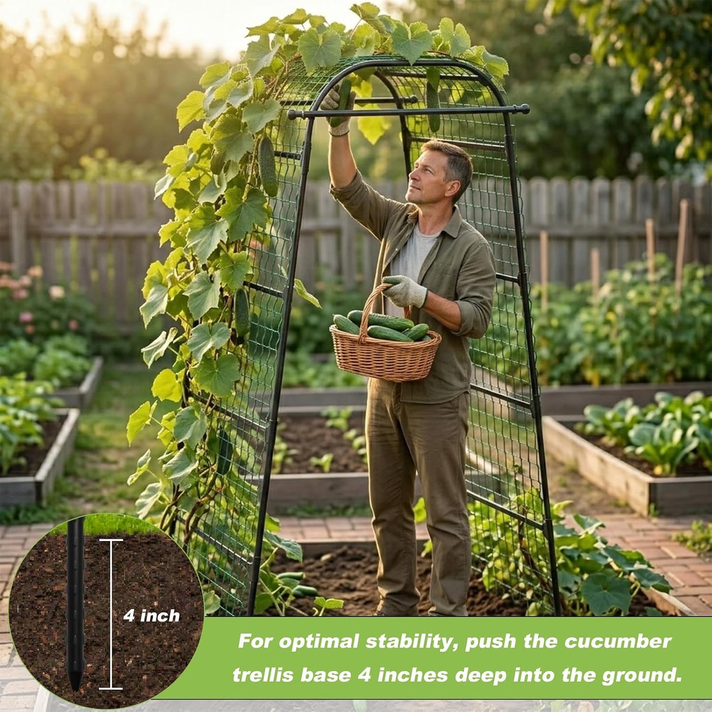 7Ft Garden Arch Trellis for Climbing Plants Outdoor, Heavy Duty Coated Metal Cucumber Trellis for Raised Beds, Tall Steel Gardening Arbor for Vegetables, Tomatoes, Grape, Bean (83’’ x 49’’ x 63’’)
