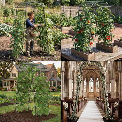 7Ft Garden Arch Trellis for Climbing Plants Outdoor, Heavy Duty Coated Metal Cucumber Trellis for Raised Beds, Tall Steel Gardening Arbor for Vegetables, Tomatoes, Grape, Bean (83’’ x 49’’ x 63’’)
