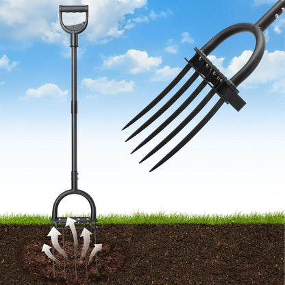5-Tine Heavy Duty Garden Fork, 69" Metal Pitch Fork with Ergonomic D-Grip Handle for Digging, Weeding, Soil Loosening, Composting