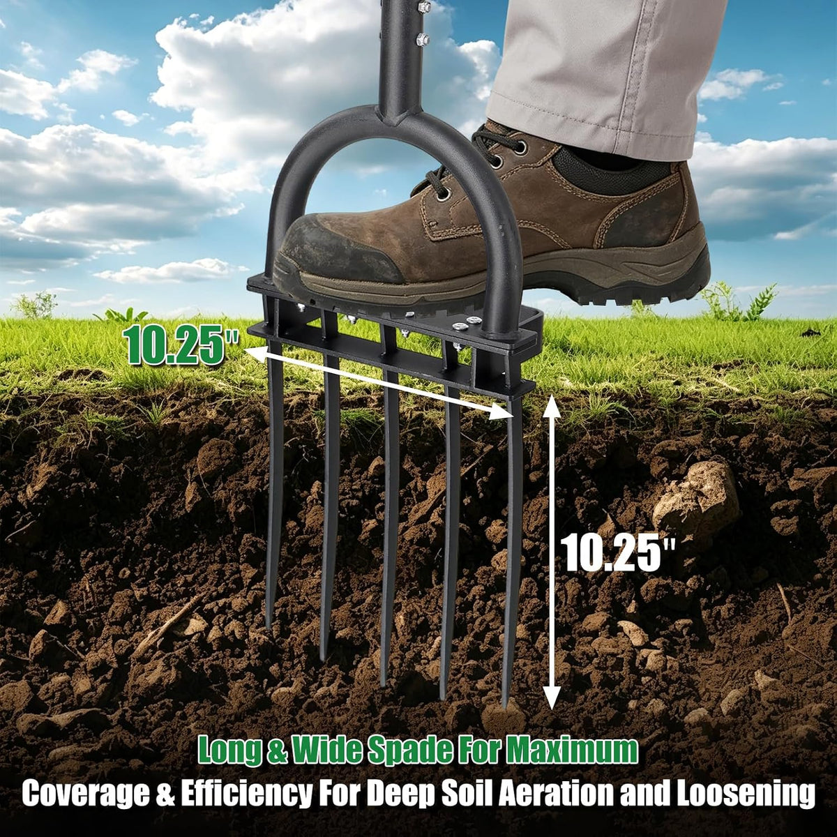 5-Tine Heavy Duty Garden Fork, 69" Metal Pitch Fork with Ergonomic D-Grip Handle for Digging, Weeding, Soil Loosening, Composting