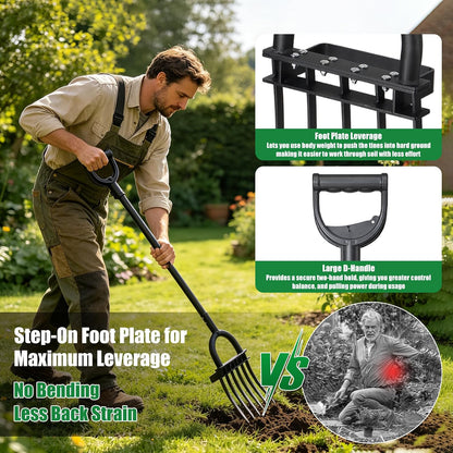 5-Tine Heavy Duty Garden Fork, 69" Metal Pitch Fork with Ergonomic D-Grip Handle for Digging, Weeding, Soil Loosening, Composting
