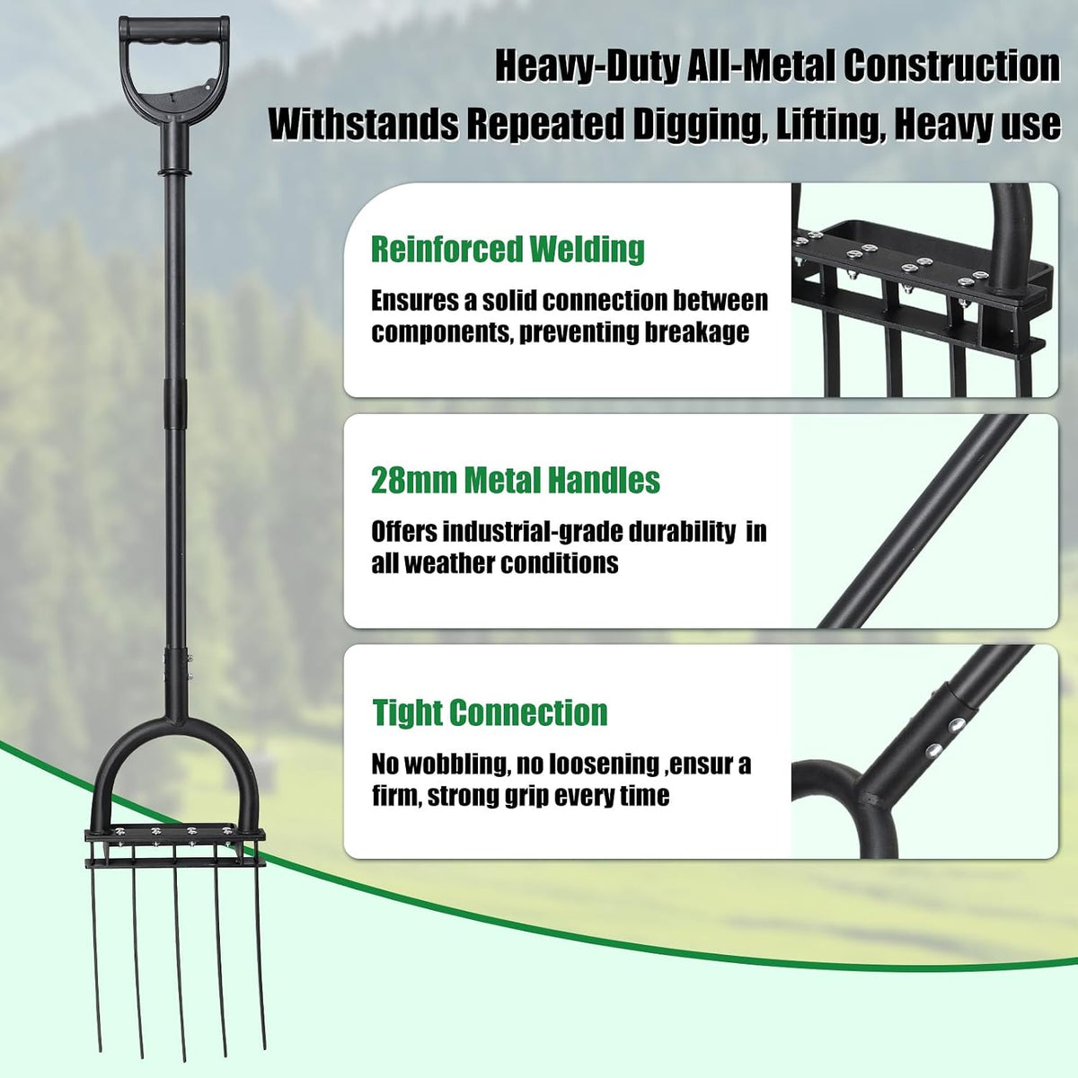 5-Tine Heavy Duty Garden Fork, 69" Metal Pitch Fork with Ergonomic D-Grip Handle for Digging, Weeding, Soil Loosening, Composting