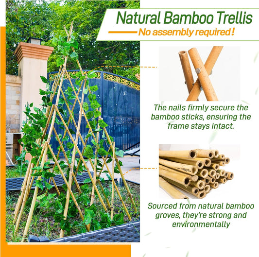 4ft Expandable Bamboo Teepee Trellis for Climbing Plants, Self-Standing Natural Bamboo Trellis for Plant Support, Folding Garden Trellis for Vines Flowers Vegetable Indoor Outdoor