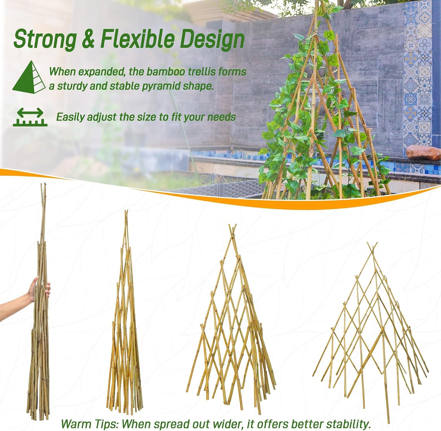 4ft Expandable Bamboo Teepee Trellis for Climbing Plants, Self-Standing Natural Bamboo Trellis for Plant Support, Folding Garden Trellis for Vines Flowers Vegetable Indoor Outdoor