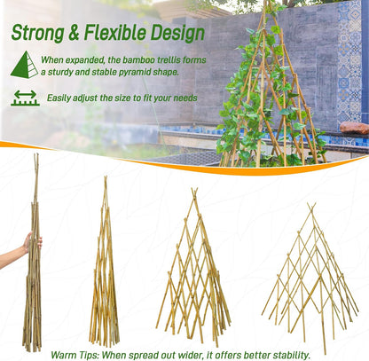 4ft Expandable Bamboo Teepee Trellis for Climbing Plants, Self-Standing Natural Bamboo Trellis for Plant Support, Folding Garden Trellis for Vines Flowers Vegetable Indoor Outdoor