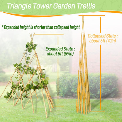 4ft Expandable Bamboo Teepee Trellis for Climbing Plants, Self-Standing Natural Bamboo Trellis for Plant Support, Folding Garden Trellis for Vines Flowers Vegetable Indoor Outdoor