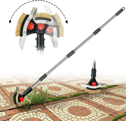 3-in-1 Crack Weeder Tool, Long Handle Scraper & Weed Brush