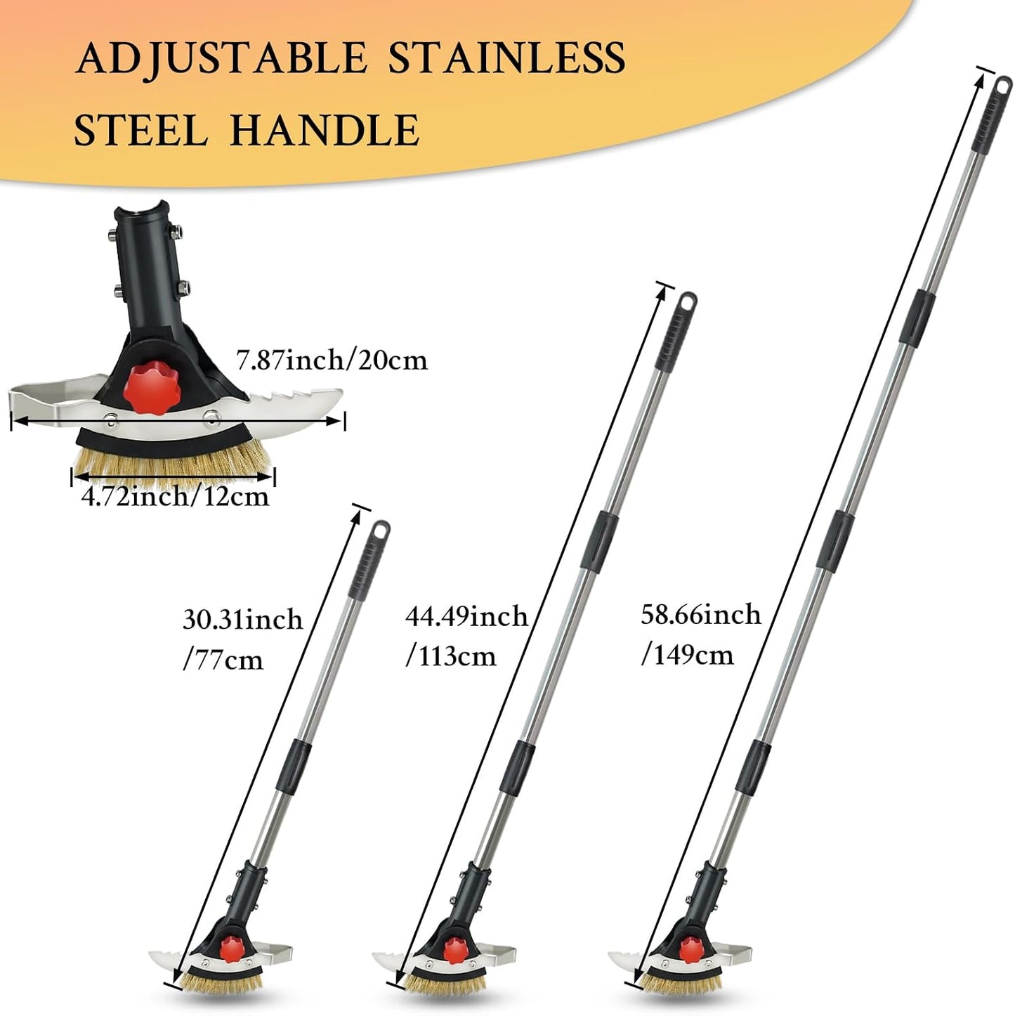 3-in-1 Crack Weeder Tool, Long Handle Scraper & Weed Brush