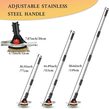 3-in-1 Crack Weeder Tool, Long Handle Scraper & Weed Brush