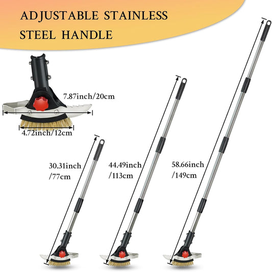 3-in-1 Crack Weeder Tool, Long Handle Scraper & Weed Brush