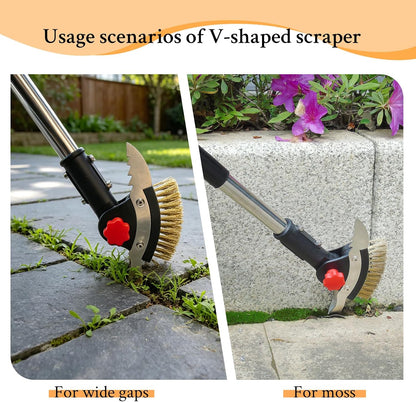 3-in-1 Crack Weeder Tool, Long Handle Scraper & Weed Brush