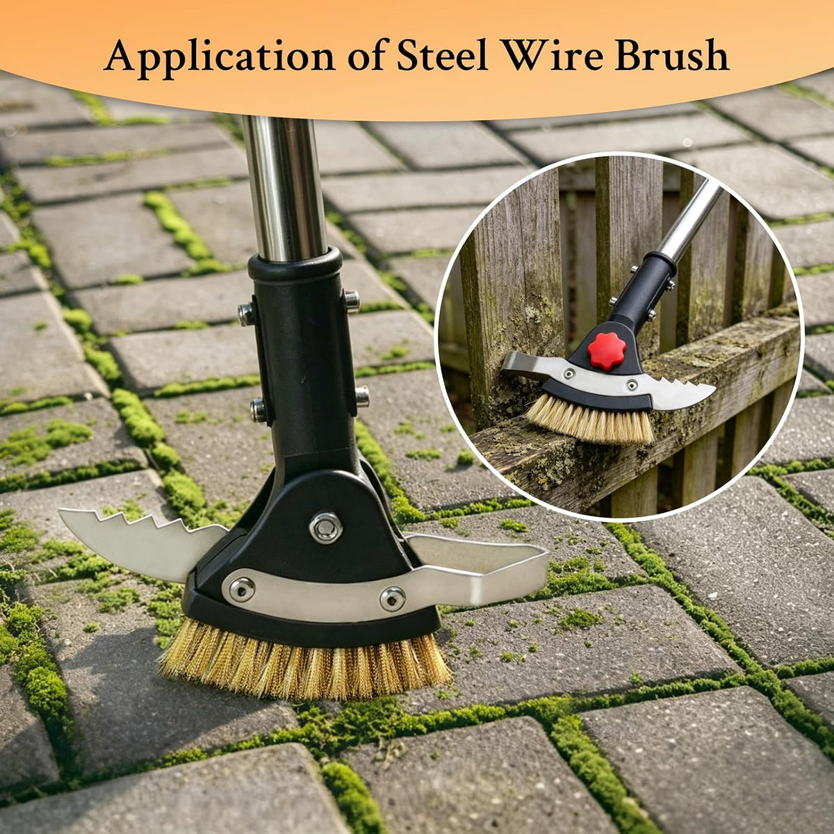 3-in-1 Crack Weeder Tool, Long Handle Scraper & Weed Brush