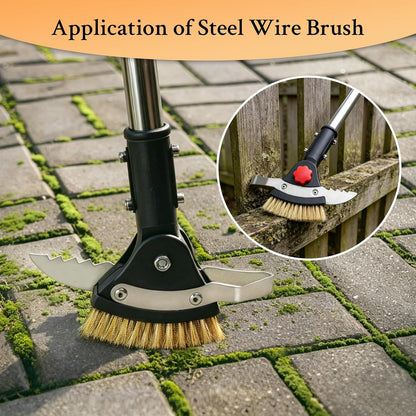 3-in-1 Crack Weeder Tool, Long Handle Scraper & Weed Brush