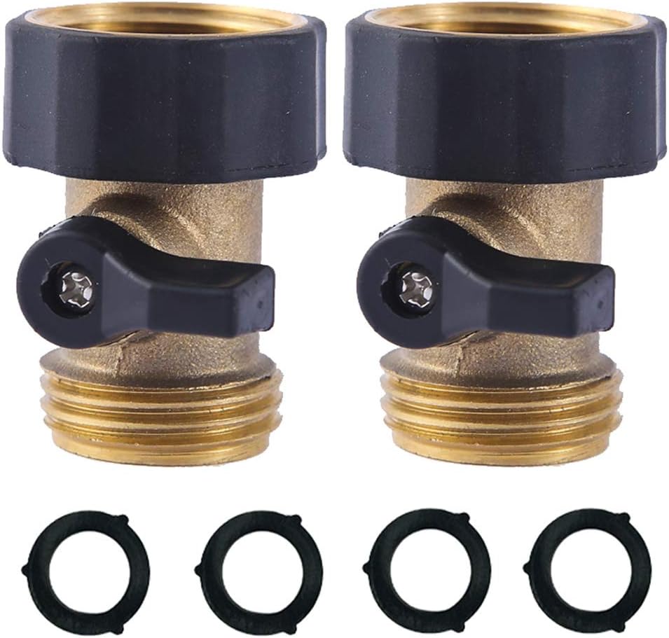 Heavy Duty Brass Shut Off Valve Garden Hose Shut Off Valve Garden Hose Connector (2PCS) +4 Extra Pressure Washers