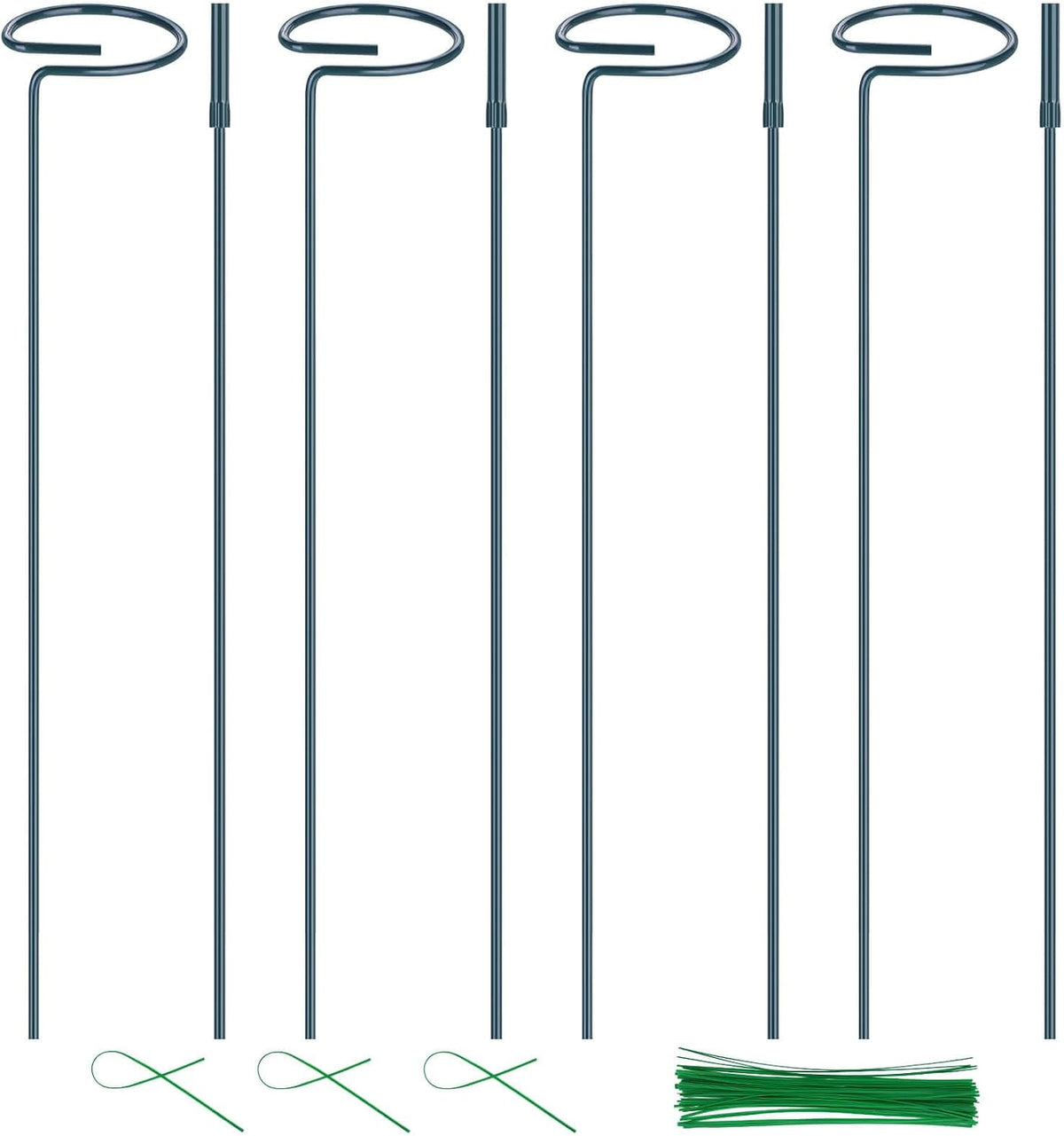4 Pack Plant Support Stakes, 16/32 Inch Garden Stakes with 50 PCS Twist Ties, Plant Accessories for Indoor Outdoor Potted Tomato Vegetables Amaryllis Monstera Rose Peony Marigold