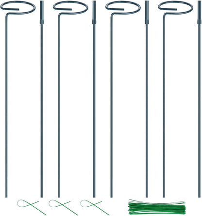 4 Pack Plant Support Stakes, 16/32 Inch Garden Stakes with 50 PCS Twist Ties, Plant Accessories for Indoor Outdoor Potted Tomato Vegetables Amaryllis Monstera Rose Peony Marigold