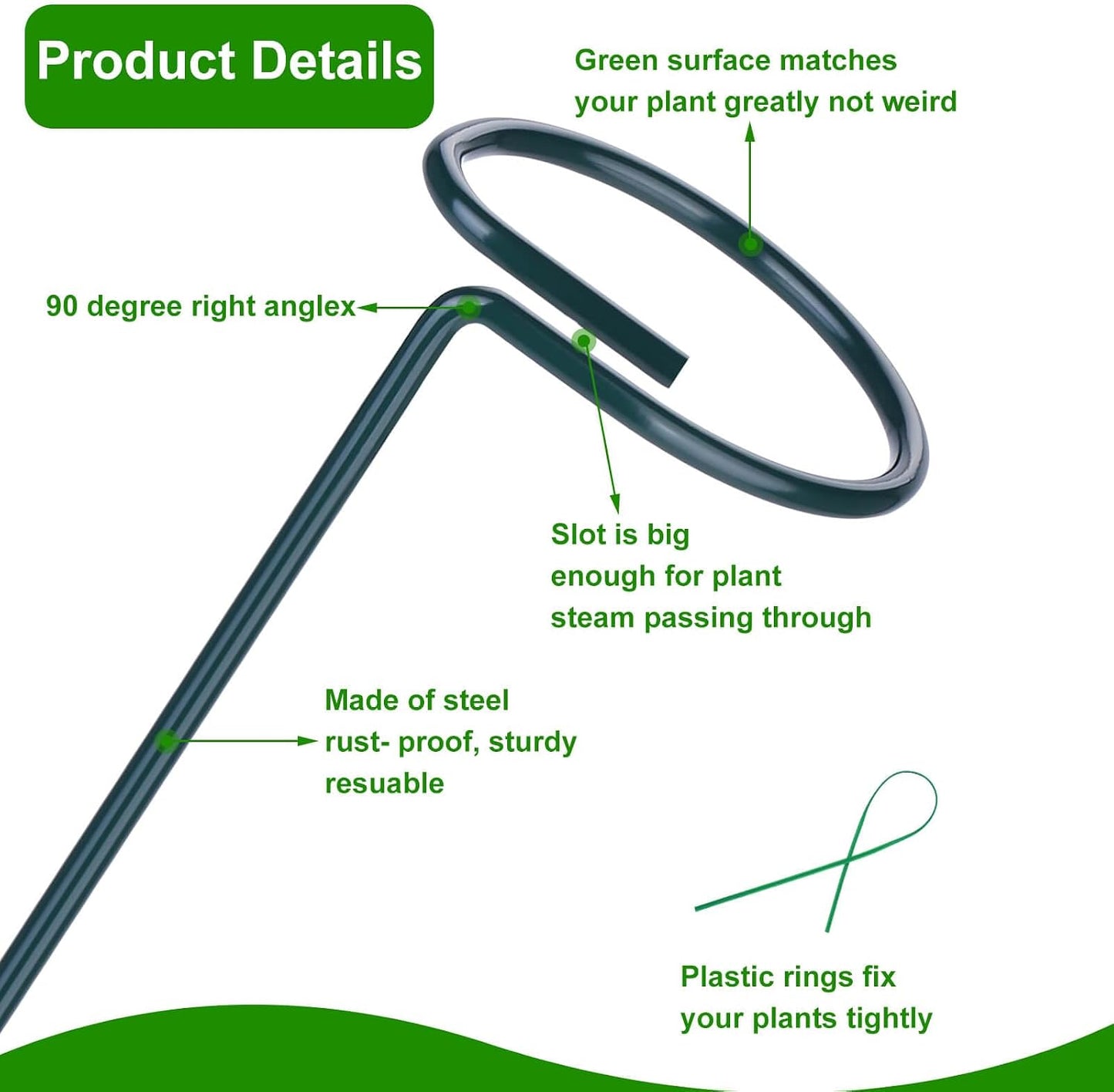 4 Pack Plant Support Stakes, 16/32 Inch Garden Stakes with 50 PCS Twist Ties, Plant Accessories for Indoor Outdoor Potted Tomato Vegetables Amaryllis Monstera Rose Peony Marigold