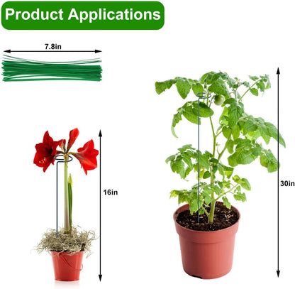 4 Pack Plant Support Stakes, 16/32 Inch Garden Stakes with 50 PCS Twist Ties, Plant Accessories for Indoor Outdoor Potted Tomato Vegetables Amaryllis Monstera Rose Peony Marigold