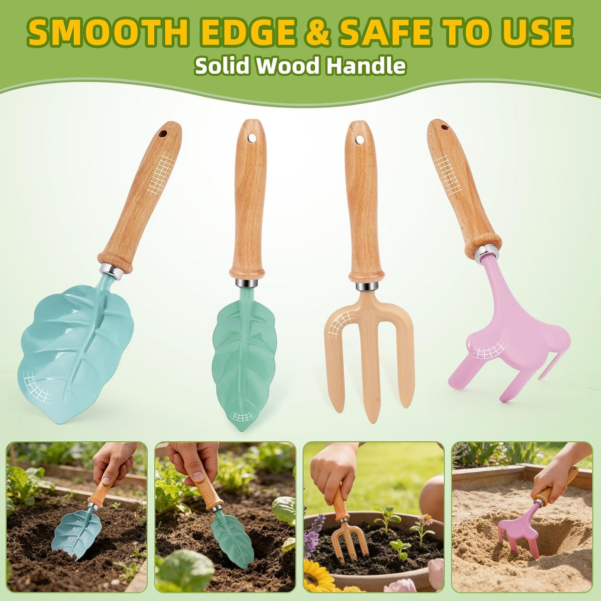 Toddler Gardening Tools Set for Kids 2-5 Years, 4pcs Outdoor Sand & Beach Toys with Shovel Rake, Children’s Garden Kit, Educational Toys & Birthday Gifts for Boys Girls