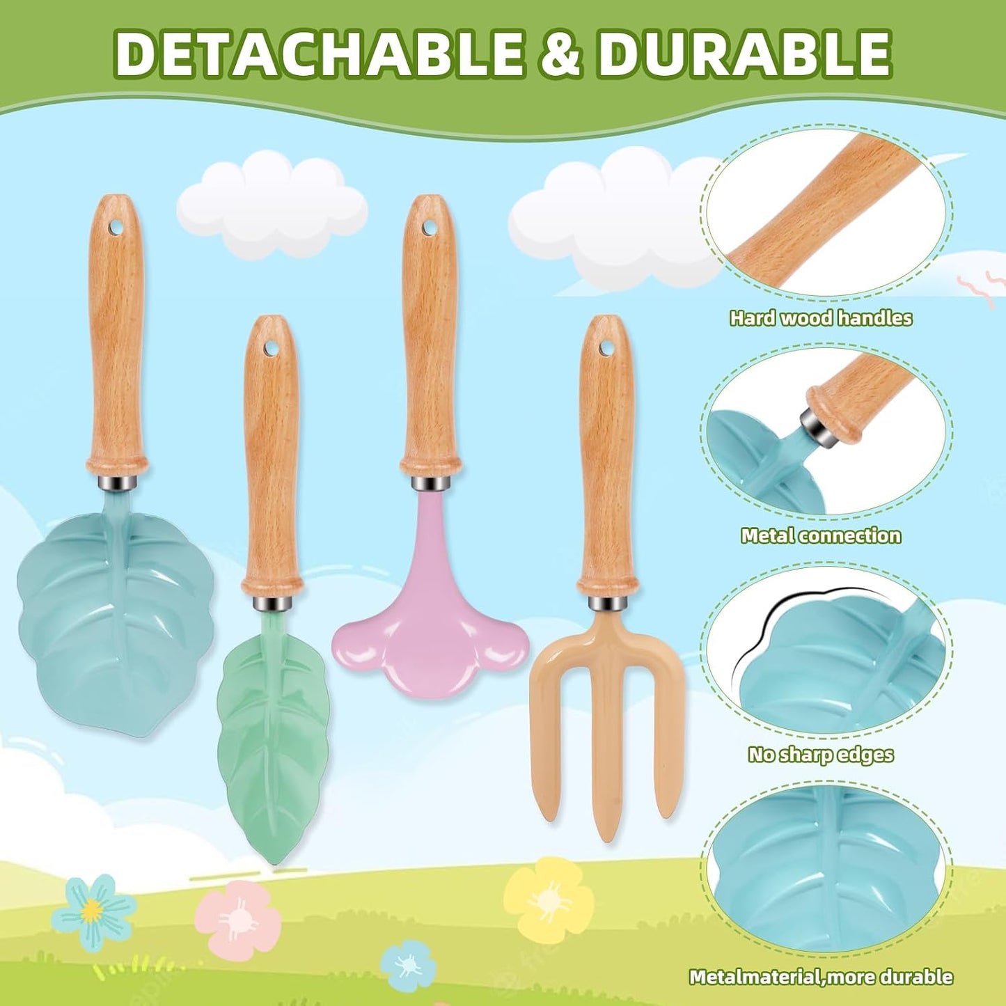 Toddler Gardening Tools Set for Kids 2-5 Years, 4pcs Outdoor Sand & Beach Toys with Shovel Rake, Children’s Garden Kit, Educational Toys & Birthday Gifts for Boys Girls