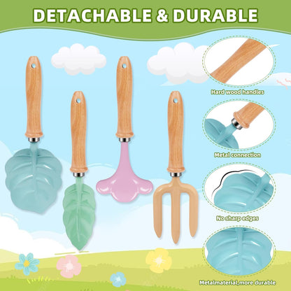 Toddler Gardening Tools Set for Kids 2-5 Years, 4pcs Outdoor Sand & Beach Toys with Shovel Rake, Children’s Garden Kit, Educational Toys & Birthday Gifts for Boys Girls