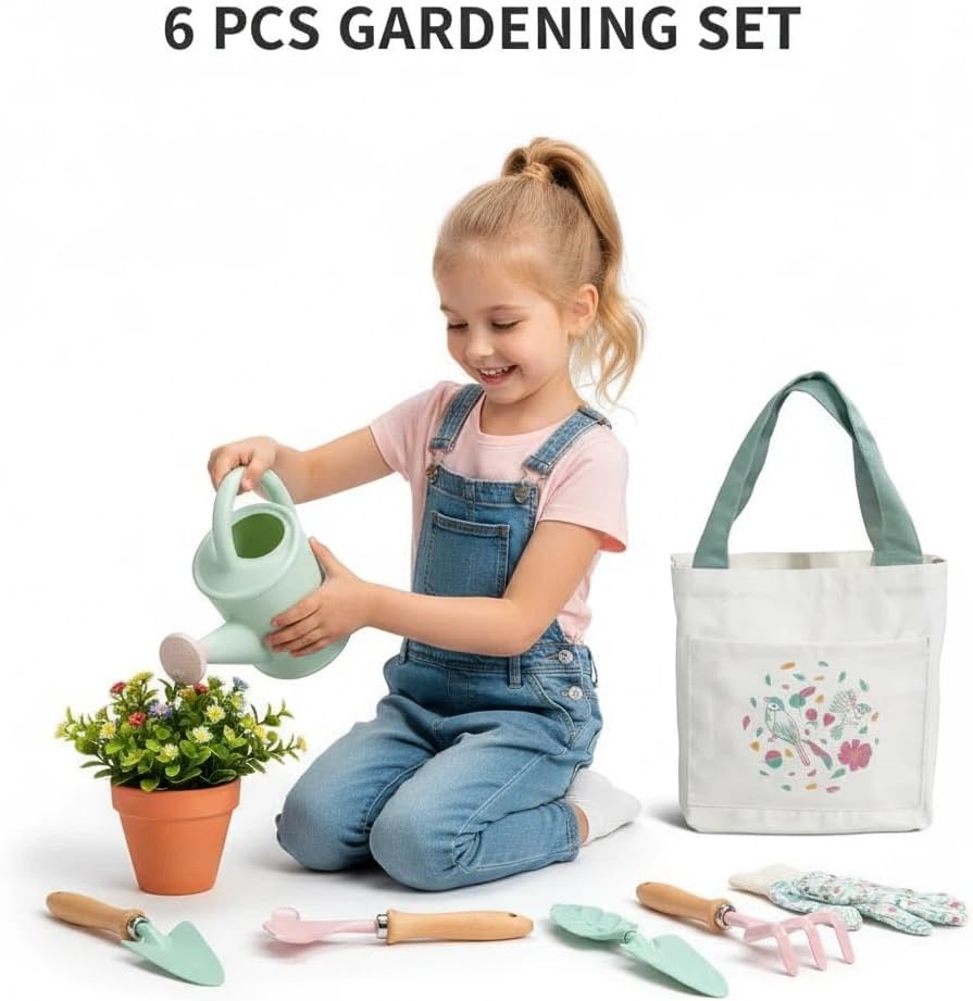 Toddler Gardening Tools Set for Kids 2-5 Years, 4pcs Outdoor Sand & Beach Toys with Shovel Rake, Children’s Garden Kit, Educational Toys & Birthday Gifts for Boys Girls
