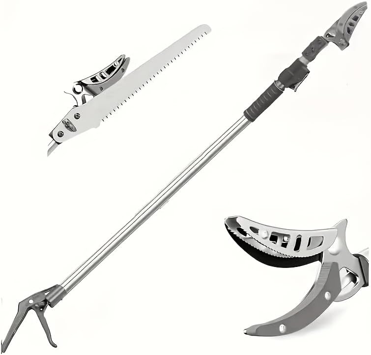 3.3-5.2FT Extendable Tree Pruner & Fruit Picker with Cut & Hold, Gray