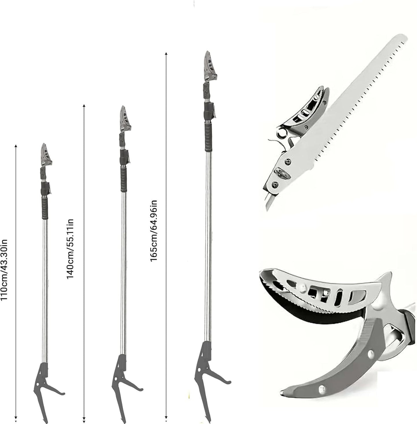 3.3-5.2FT Extendable Tree Pruner & Fruit Picker with Cut & Hold, Gray