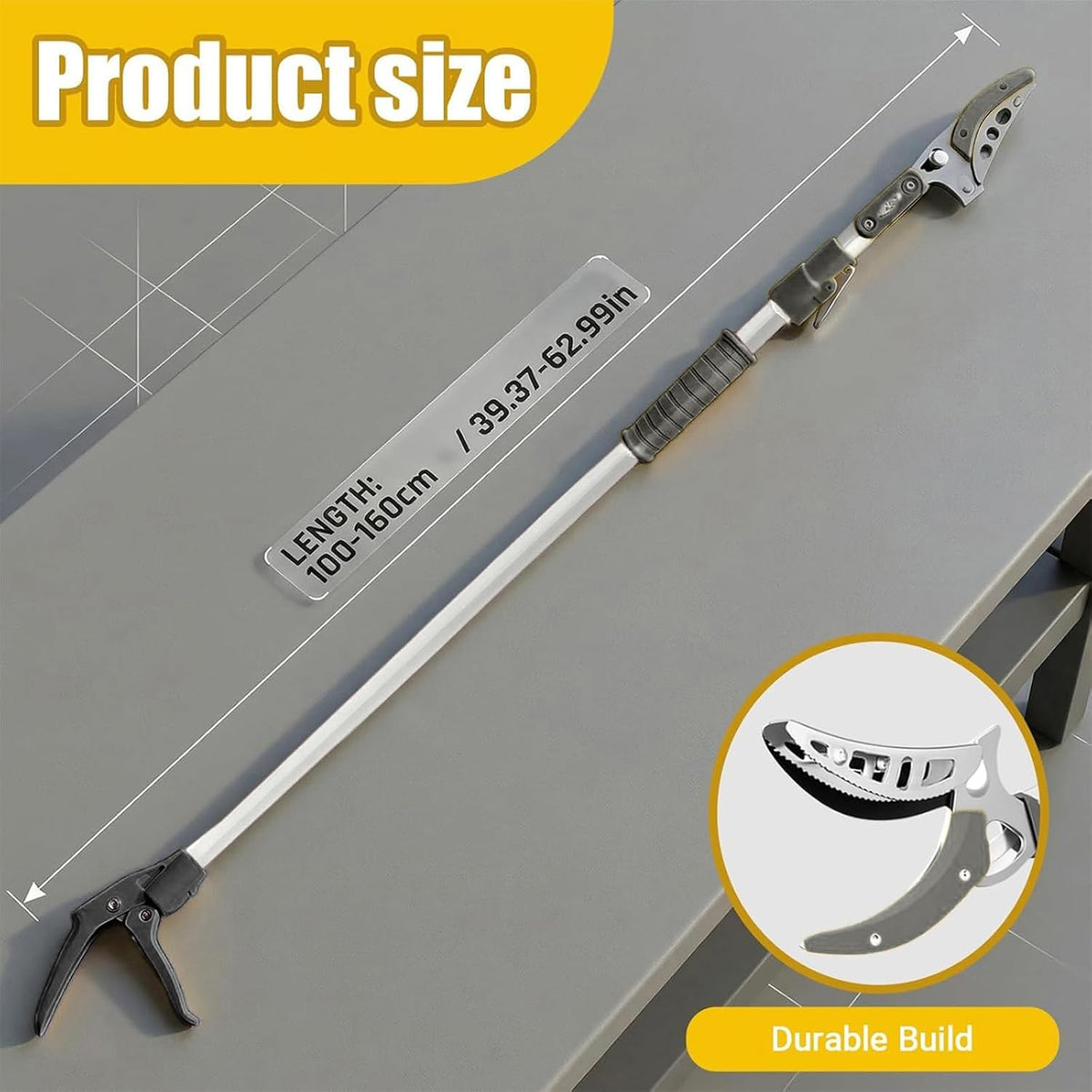 3.3-5.2FT Extendable Tree Pruner & Fruit Picker with Cut & Hold, Gray