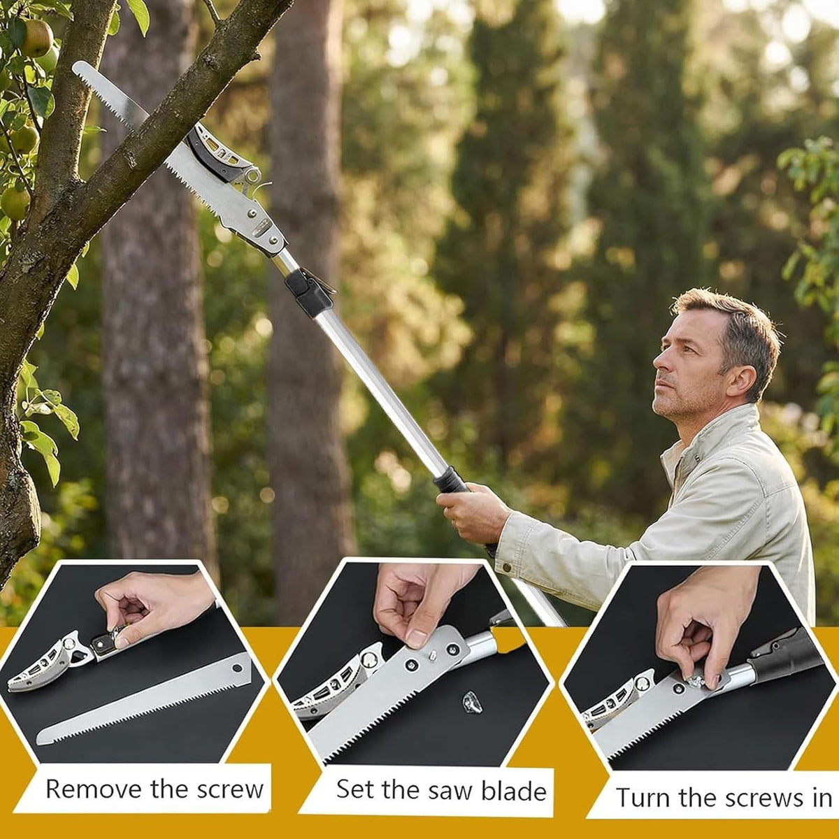 3.3-5.2FT Extendable Tree Pruner & Fruit Picker with Cut & Hold, Gray