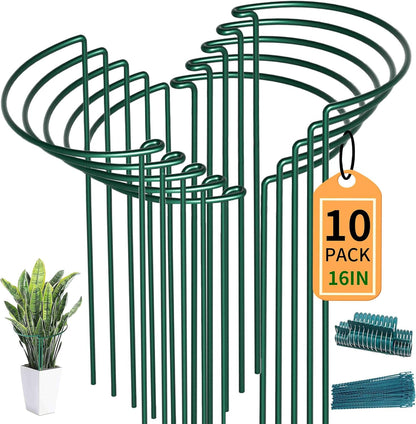 10 Pack Garden Supports for Plants Metal 10" Wide x 24" High Interlock Half Round Garden Plant Support Ring Border Support Plant Support Ring Cage for Rose Flowers Vine Tomato