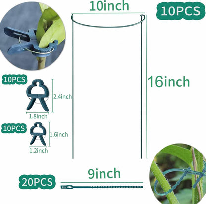 10 Pack Garden Supports for Plants Metal 10" Wide x 24" High Interlock Half Round Garden Plant Support Ring Border Support Plant Support Ring Cage for Rose Flowers Vine Tomato