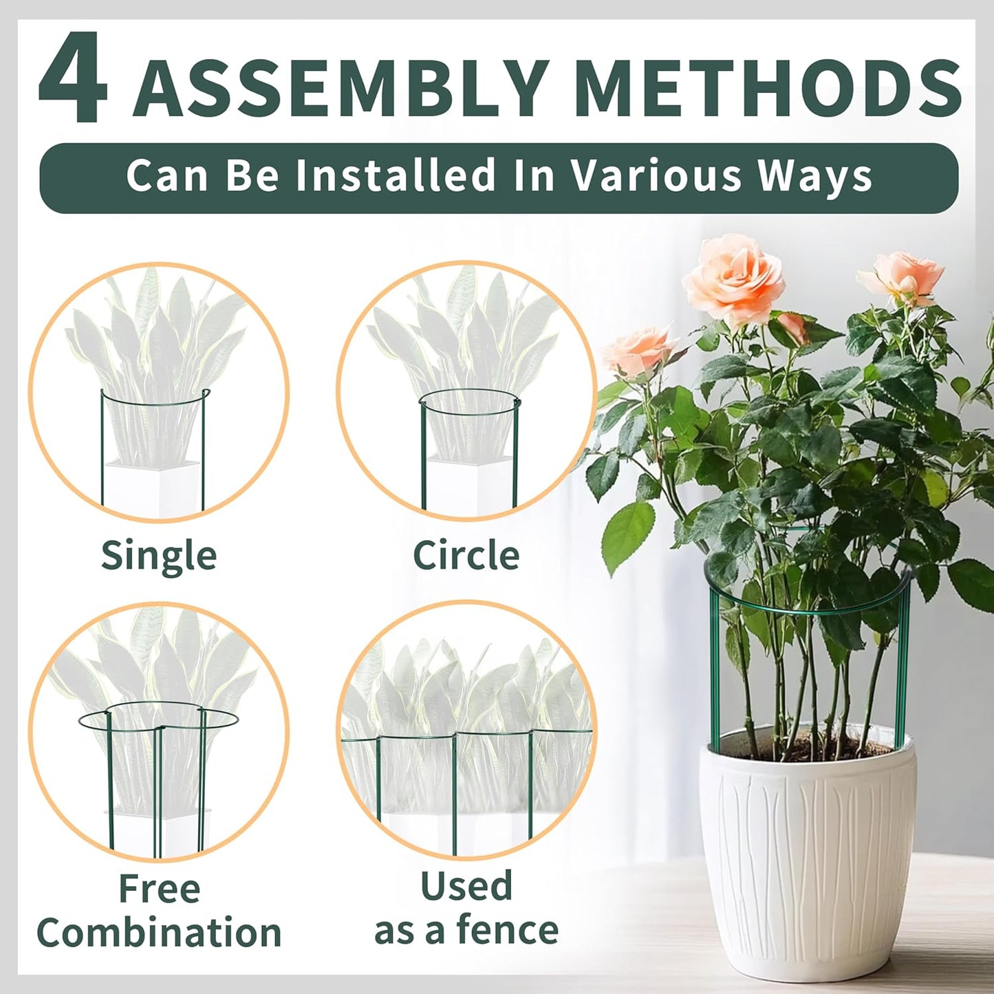 10 Pack Garden Supports for Plants Metal 10" Wide x 24" High Interlock Half Round Garden Plant Support Ring Border Support Plant Support Ring Cage for Rose Flowers Vine Tomato