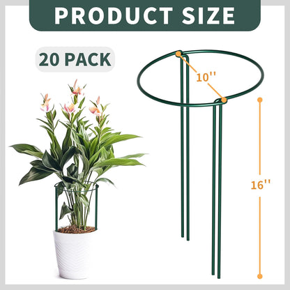 10 Pack Garden Supports for Plants Metal 10" Wide x 24" High Interlock Half Round Garden Plant Support Ring Border Support Plant Support Ring Cage for Rose Flowers Vine Tomato