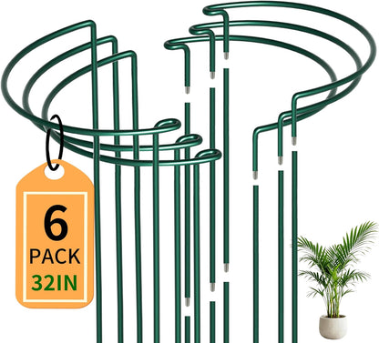 10 Pack Garden Supports for Plants Metal 10" Wide x 24" High Interlock Half Round Garden Plant Support Ring Border Support Plant Support Ring Cage for Rose Flowers Vine Tomato