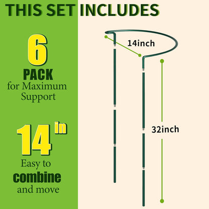 10 Pack Garden Supports for Plants Metal 10" Wide x 24" High Interlock Half Round Garden Plant Support Ring Border Support Plant Support Ring Cage for Rose Flowers Vine Tomato