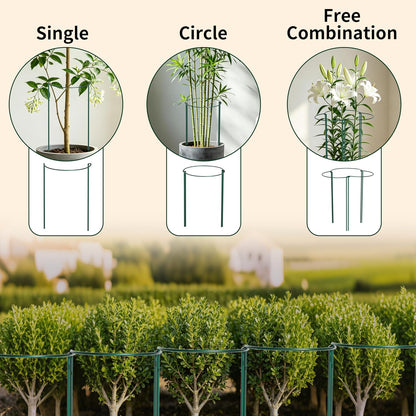 10 Pack Garden Supports for Plants Metal 10" Wide x 24" High Interlock Half Round Garden Plant Support Ring Border Support Plant Support Ring Cage for Rose Flowers Vine Tomato
