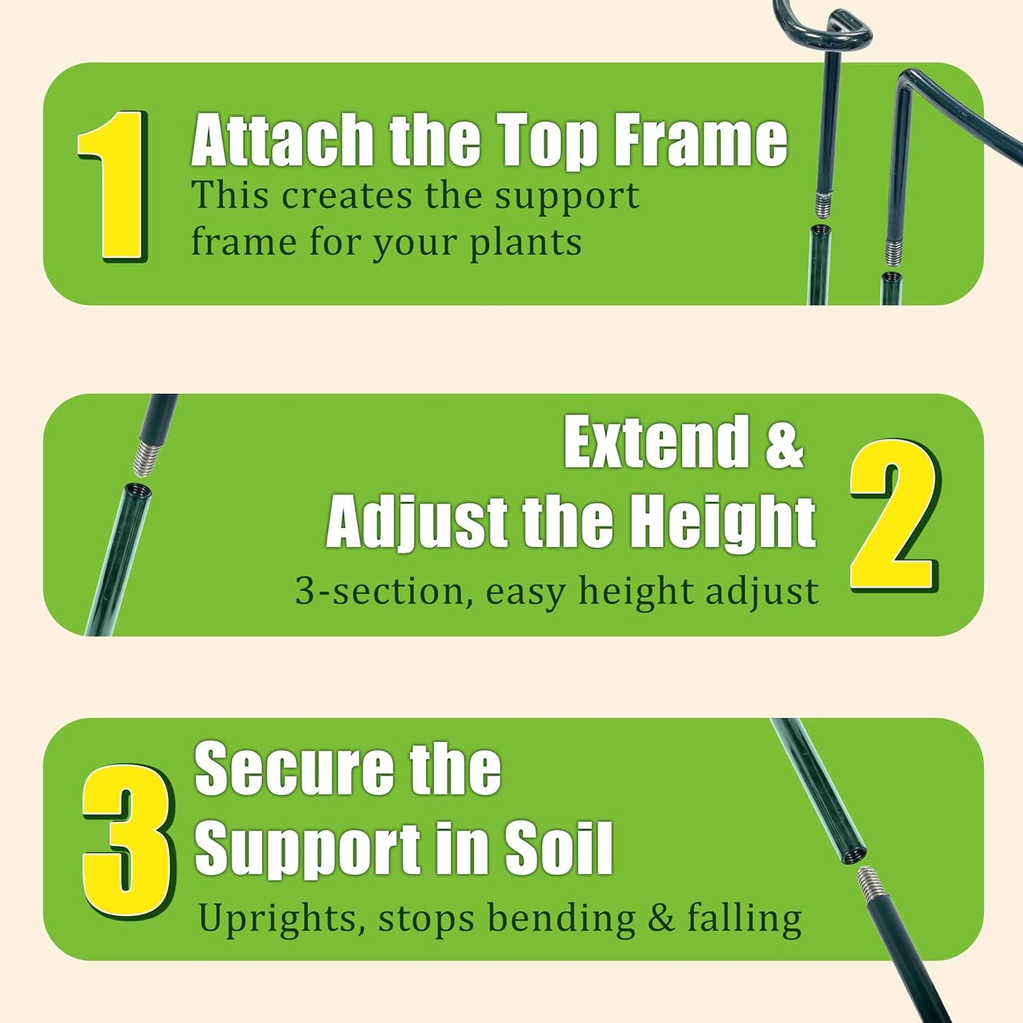 10 Pack Garden Supports for Plants Metal 10" Wide x 24" High Interlock Half Round Garden Plant Support Ring Border Support Plant Support Ring Cage for Rose Flowers Vine Tomato