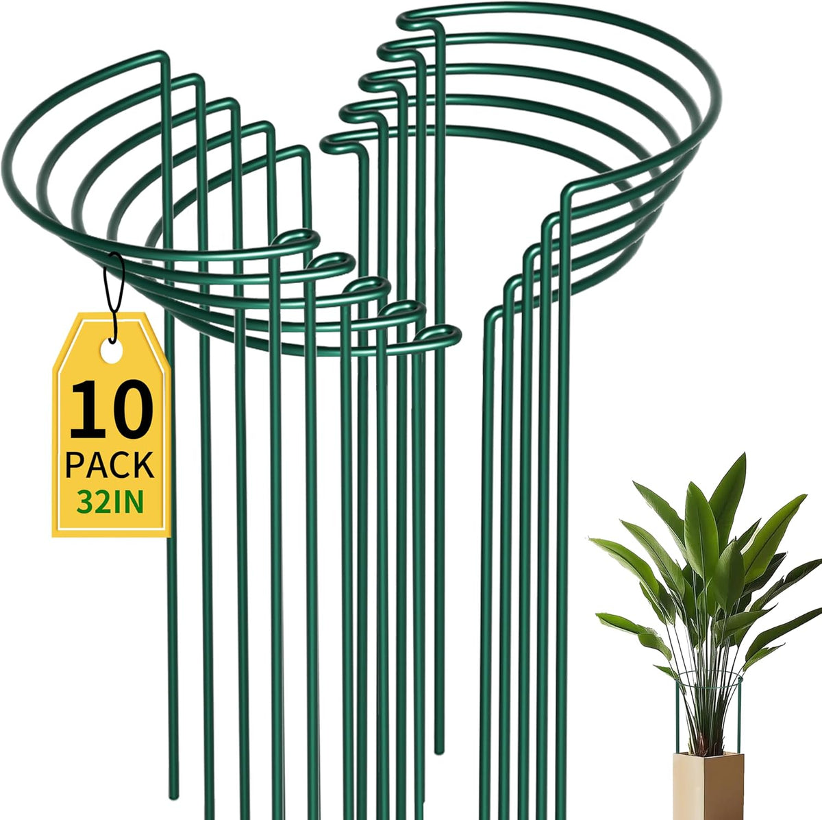10 Pack Garden Supports for Plants Metal 10" Wide x 24" High Interlock Half Round Garden Plant Support Ring Border Support Plant Support Ring Cage for Rose Flowers Vine Tomato