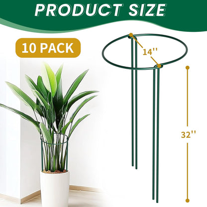 10 Pack Garden Supports for Plants Metal 10" Wide x 24" High Interlock Half Round Garden Plant Support Ring Border Support Plant Support Ring Cage for Rose Flowers Vine Tomato