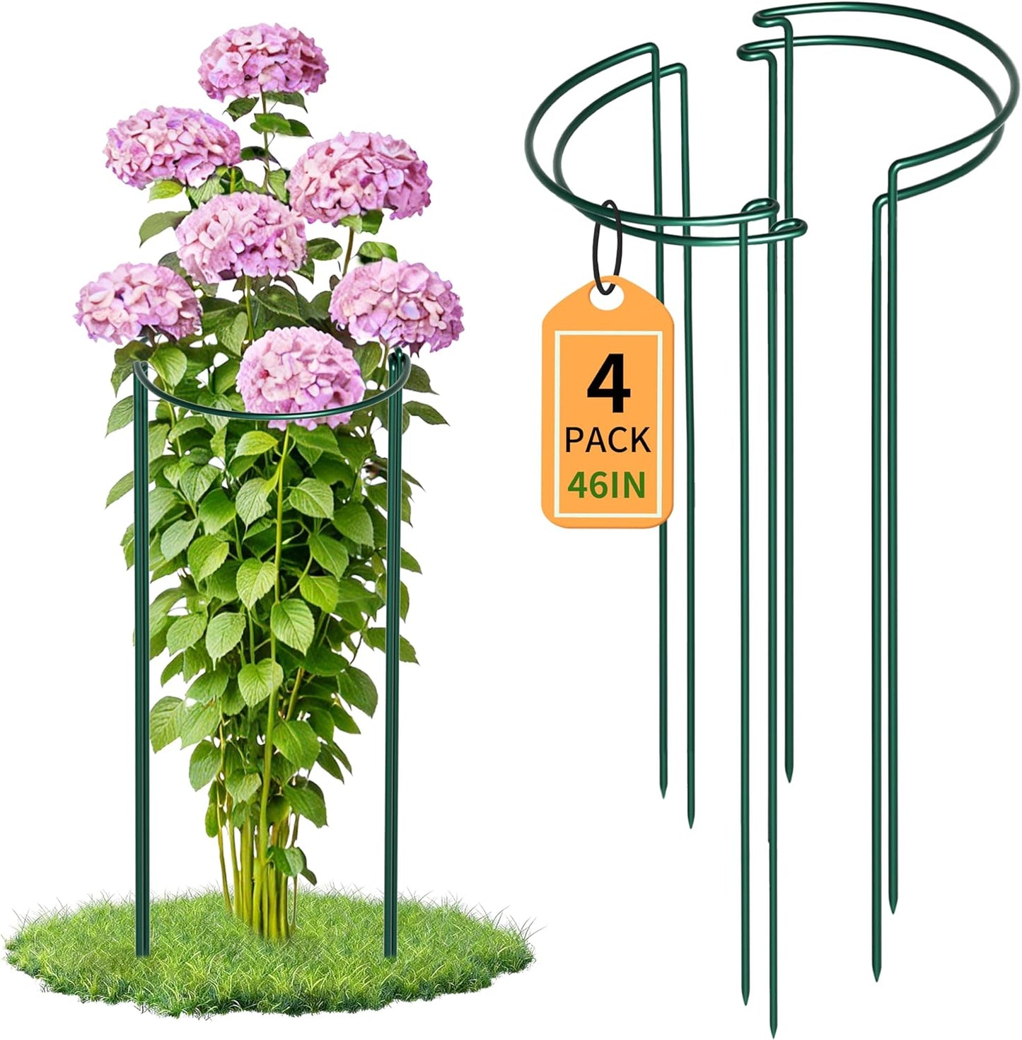 10 Pack Garden Supports for Plants Metal 10" Wide x 24" High Interlock Half Round Garden Plant Support Ring Border Support Plant Support Ring Cage for Rose Flowers Vine Tomato