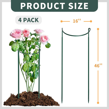 10 Pack Garden Supports for Plants Metal 10" Wide x 24" High Interlock Half Round Garden Plant Support Ring Border Support Plant Support Ring Cage for Rose Flowers Vine Tomato