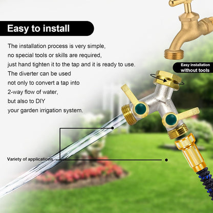 Garden Hose splitter, Heavy Duty Solid Brass Y splitter, Rust Resistant Two-Way Faucet splitter, Frost Resistant Outdoor Hose splitter，Brass Nickel，Extended Metal Handle Valve
