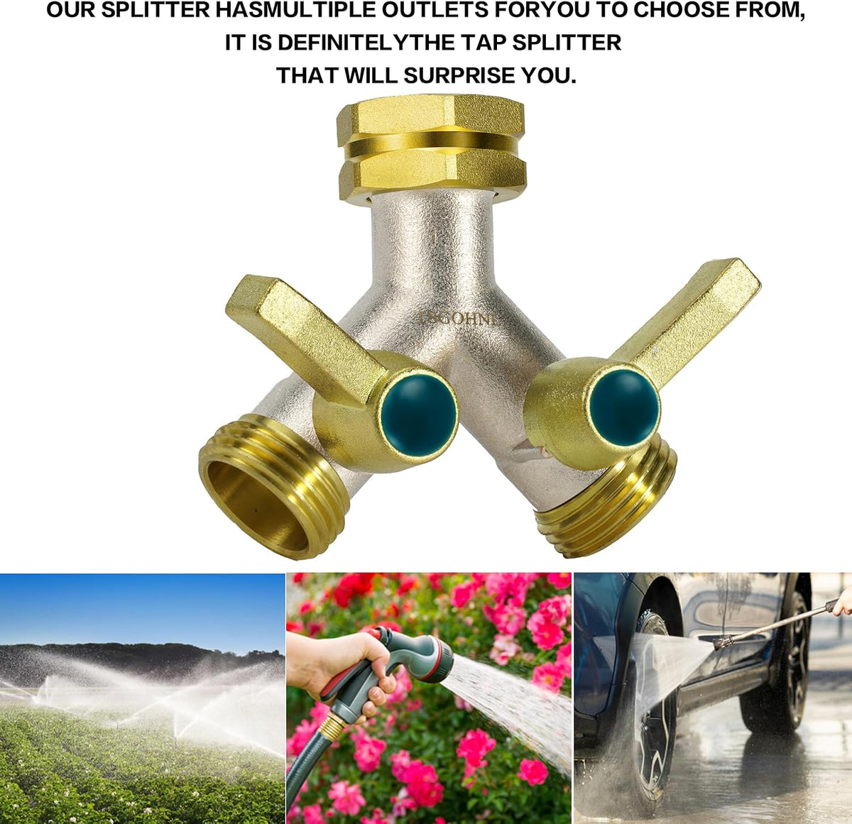 Garden Hose splitter, Heavy Duty Solid Brass Y splitter, Rust Resistant Two-Way Faucet splitter, Frost Resistant Outdoor Hose splitter，Brass Nickel，Extended Metal Handle Valve