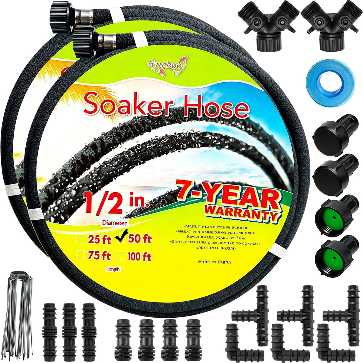 Soaker Hose 50 ft 2 Pack Upgraded Accessories 1/2" Garden Drip Hoses