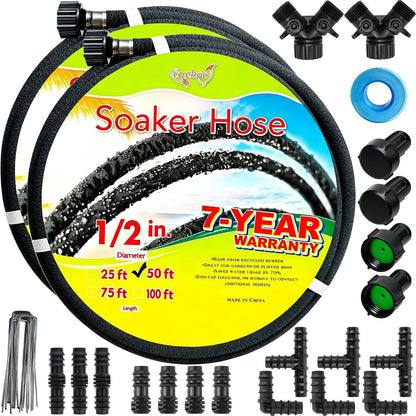 Soaker Hose 50 ft 2 Pack Upgraded Accessories 1/2" Garden Drip Hoses